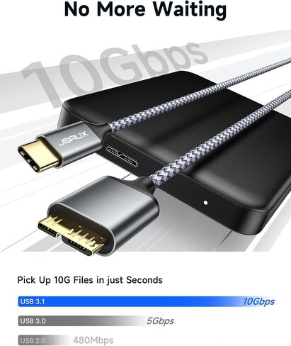 كابل محرك الأقراص الصلبة JSAUX Micro B إلى USB C [3.3FT+6.6FT]، سلك USB C إلى Micro B 10 جيجابت في الثانية USB C إلى محرك الأقراص الصلبة الخارجي متوافق مع Seagate WD Toshiba Westgate، MacBook Air M2 Pro، Galaxy S22، iPhone 15 in Kuwait
