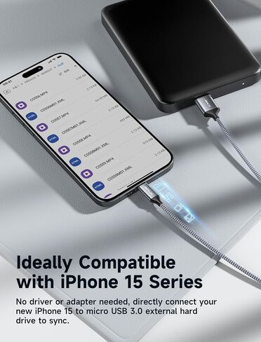 كابل محرك الأقراص الصلبة JSAUX Micro B إلى USB C [3.3FT+6.6FT]، سلك USB C إلى Micro B 10 جيجابت في الثانية USB C إلى محرك الأقراص الصلبة الخارجي متوافق مع Seagate WD Toshiba Westgate، MacBook Air M2 Pro، Galaxy S22، iPhone 15 in Kuwait