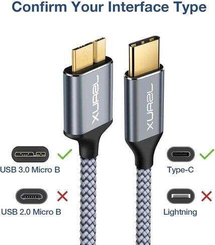 كابل محرك الأقراص الصلبة JSAUX Micro B إلى USB C [3.3FT+6.6FT]، سلك USB C إلى Micro B 10 جيجابت في الثانية USB C إلى محرك الأقراص الصلبة الخارجي متوافق مع Seagate WD Toshiba Westgate، MacBook Air M2 Pro، Galaxy S22، iPhone 15 in Kuwait