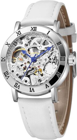 MASTOP Women's Watches Automatic Steampunk Self Winding Mechanical Silver Bracelet Ladies Skeleton Wrist Watch in Kuwait