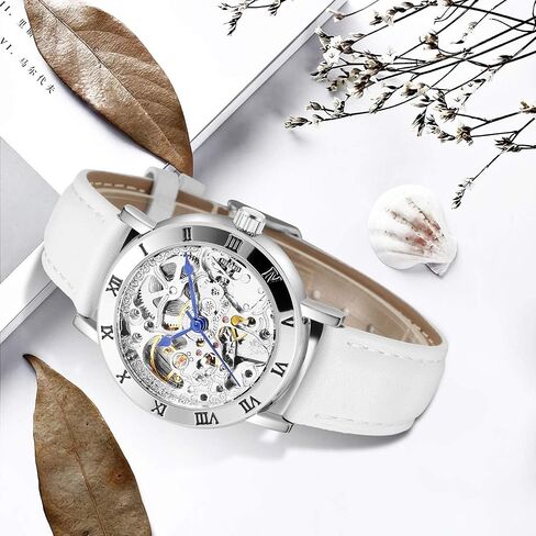 MASTOP Women's Watches Automatic Steampunk Self Winding Mechanical Silver Bracelet Ladies Skeleton Wrist Watch in Kuwait