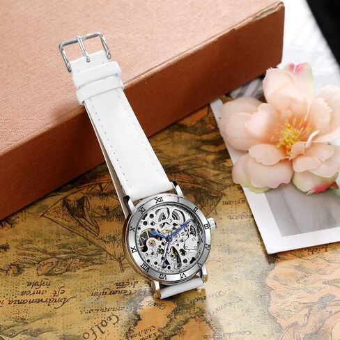 MASTOP Women's Watches Automatic Steampunk Self Winding Mechanical Silver Bracelet Ladies Skeleton Wrist Watch in Kuwait