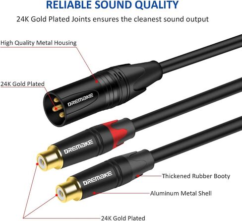 DREMAKE 3 Foot Male XLR 3-Pin to Double RCA Female Y-Splitter Audio Breakout Cord, XLR Male to Dual RCA Plug Stereo Adapter Cable, 2RCA to XLR Interconnect Microphone Cable for Home Audio System - 1M in Kuwait