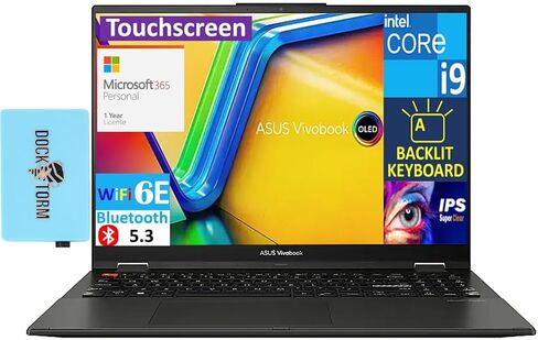ASUS Vivobook S 16 Flip HIGH Performance 2-in-1 Laptop 16.0" Touchscreen IPS WUXGA Display (Intel i9-13900H, 24GB DDR4, 2TB PCIe SSD, Win 11 Pro) w/MS 365 Personal, DKZ USB Port Expander in Saudi Arabia