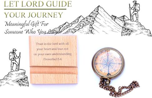 Trust in The Lord with All Your Heart - Proverbs 3: 5-6 Quote Engraved Compass with Wooden Stand, Christian Gift for Men & Women, God's Compass, Graduation Day, Baptism Gifts in Saudi Arabia