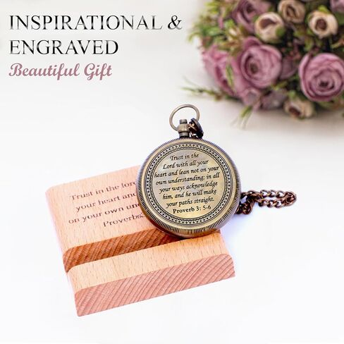 Trust in The Lord with All Your Heart - Proverbs 3: 5-6 Quote Engraved Compass with Wooden Stand, Christian Gift for Men & Women, God's Compass, Graduation Day, Baptism Gifts in Saudi Arabia