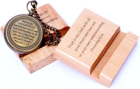 Trust in The Lord with All Your Heart - Proverbs 3: 5-6 Quote Engraved Compass with Wooden Stand, Christian Gift for Men & Women, God's Compass, Graduation Day, Baptism Gifts in Saudi Arabia