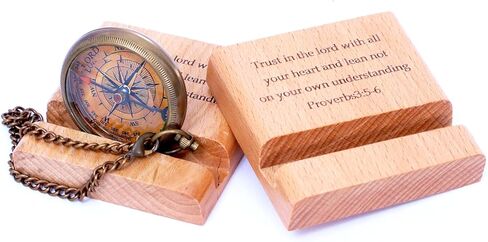 Trust in The Lord with All Your Heart - Proverbs 3: 5-6 Quote Engraved Compass with Wooden Stand, Christian Gift for Men & Women, God's Compass, Graduation Day, Baptism Gifts in Saudi Arabia