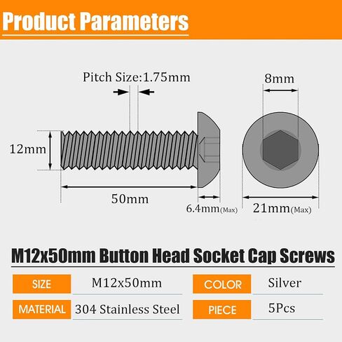 M4-0.7x10mm Button Head Socket Cap Screw,M4 8mm Screws Metric,Allen Hex Drive Bolts,Stainless Steel,Full Thread,Bright Finish,Coarse Thread, 100Pcs in Kuwait