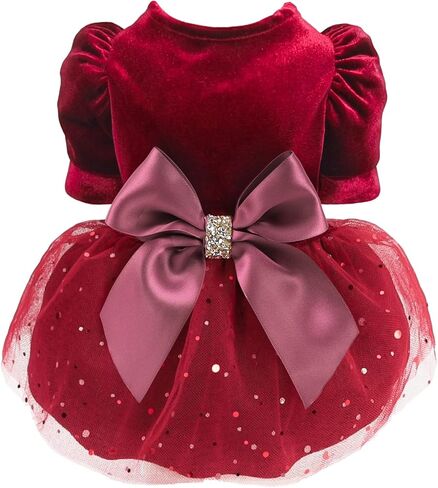 Fitwarm Fancy Dog Tulle Dress, Dog Winter Clothes for Small Dogs Girl, Female Pet Birthday Outfit, Lightweight Velvet, Pink, Medium in Kuwait