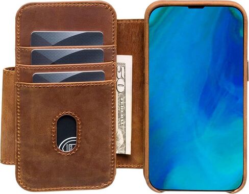 Classic V5 Leather Wallet Case with Detachable Magnetic Phone Case Compatible with iPhone 15 Pro Max | Compatible with MagSafe and All Wireless Charging Accessories (Brown, 15 Pro Max) in Saudi Arabia