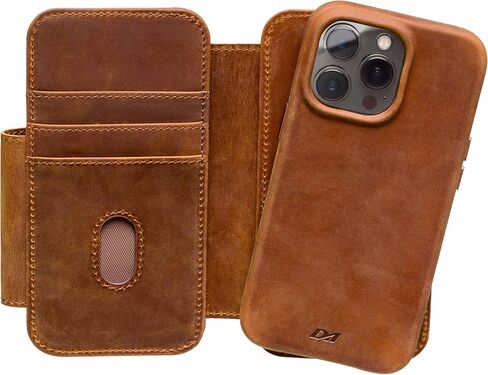 Classic V5 Leather Wallet Case with Detachable Magnetic Phone Case Compatible with iPhone 15 Pro Max | Compatible with MagSafe and All Wireless Charging Accessories (Brown, 15 Pro Max) in Saudi Arabia