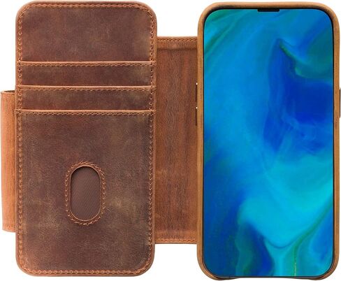 Classic V5 Leather Wallet Case with Detachable Magnetic Phone Case Compatible with iPhone 15 Pro Max | Compatible with MagSafe and All Wireless Charging Accessories (Brown, 15 Pro Max) in Saudi Arabia