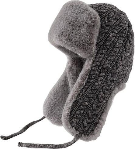 Womens Winter Warm Cable Knitted Hat Thick Fleece Lined Sherpa Pilot Hood Cap Windproof Earflap Beanie Peruvian Trapper Hat in Saudi Arabia