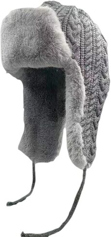 Womens Winter Warm Cable Knitted Hat Thick Fleece Lined Sherpa Pilot Hood Cap Windproof Earflap Beanie Peruvian Trapper Hat in Saudi Arabia