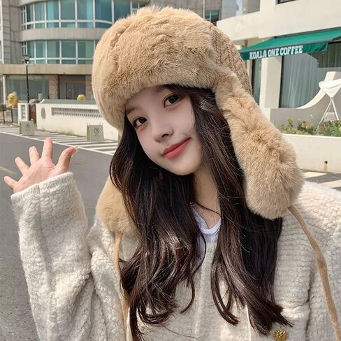 Womens Winter Warm Cable Knitted Hat Thick Fleece Lined Sherpa Pilot Hood Cap Windproof Earflap Beanie Peruvian Trapper Hat in Saudi Arabia