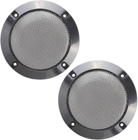 Unifizz Car 2pcs 4inch Metal Glossy Audio Speaker Cover Mesh Subwoofer Grill Horn Guard Decorative Circle Black Protector in Saudi Arabia