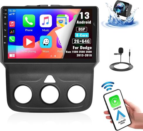 【8-Core 2+64G】راديو سيارة Android 13 لسيارة Dodge Ram 1500 2500 3500 2013-2018 9 بوصات IPS بلوتوث تعمل باللمس ستيريو سيارة مع Carplay لاسلكي Android Auto Mirror Link DSP GPS WiFi SWC+AHD كاميرا احتياطية وميكروفون in Kuwait