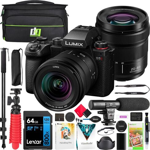Panasonic LUMIX S5II Full Frame Mirrorless Camera with 20-60mm F3.5-5.6 Lens DC-S5M2KK Bundle Including Deco Gear Photography Bag + Microphone + Monopod + 64GB Card + Software Kit and Accessories in Saudi Arabia