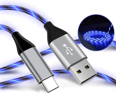 Light Up USB C Cable, LED Fast Charger Type C Charging Cords, USB-A to USB-C Compatible with Samsung Galaxy S20/S10/S9/S8, LG V40/V30 and More (Blue, 6 ft) in Kuwait