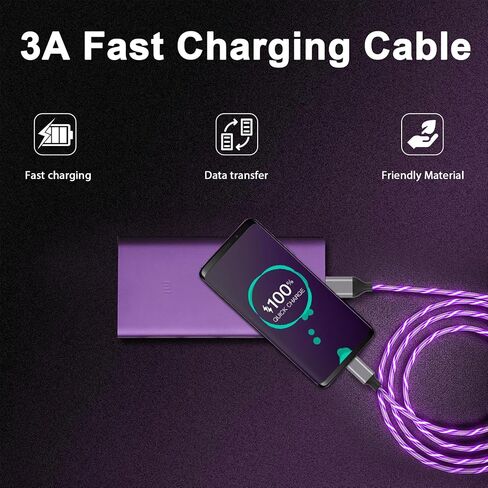 Light Up USB C Cable, LED Fast Charger Type C Charging Cords, USB-A to USB-C Compatible with Samsung Galaxy S20/S10/S9/S8, LG V40/V30 and More (Blue, 6 ft) in Kuwait