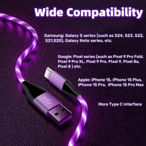 Light Up USB C Cable, LED Fast Charger Type C Charging Cords, USB-A to USB-C Compatible with Samsung Galaxy S20/S10/S9/S8, LG V40/V30 and More (Blue, 6 ft) in Kuwait