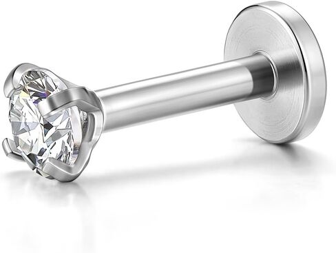 PiercingJ 2-4pcs 16g 316L Stainless Steel 3mm Cubic Zirconia Labret Monroe Lip Ring/Tragus/Helix Earring,6-12mm Bar Length in Kuwait