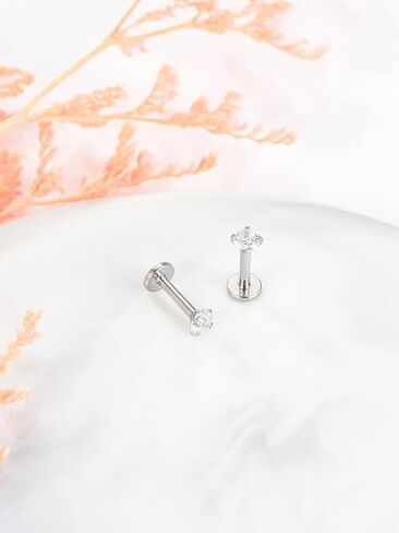 PiercingJ 2-4pcs 16g 316L Stainless Steel 3mm Cubic Zirconia Labret Monroe Lip Ring/Tragus/Helix Earring,6-12mm Bar Length in Kuwait