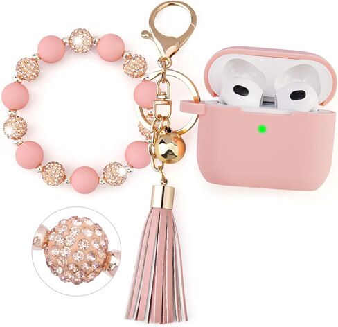 Case for Airpods 3rd Generation 2021, Filoto Silicone Airpod 3 Case Cover with Cute Bling Bracelet Keychain for Women Girl, Apple Airpods Gen 3 Protective Wireless Charging Case (Bling Pink) in Saudi Arabia