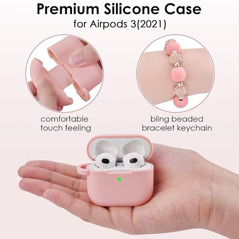 Case for Airpods 3rd Generation 2021, Filoto Silicone Airpod 3 Case Cover with Cute Bling Bracelet Keychain for Women Girl, Apple Airpods Gen 3 Protective Wireless Charging Case (Bling Pink) in Saudi Arabia