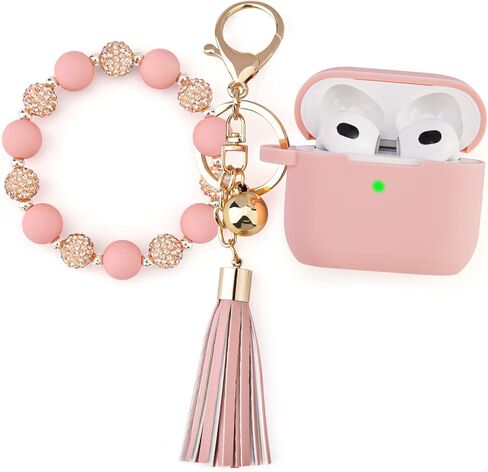 Case for Airpods 3rd Generation 2021, Filoto Silicone Airpod 3 Case Cover with Cute Bling Bracelet Keychain for Women Girl, Apple Airpods Gen 3 Protective Wireless Charging Case (Bling Pink) in Saudi Arabia