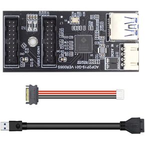 xiwai Dual Ports USB 3.0 19/20Pin & Type-E Female Header Splitter to Single 19/20Pin Motherboard Connector PCBA Adapter HUB 5Gbps