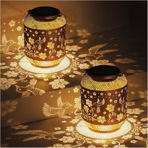2 Pack Solar Lanterns Outdoor Hanging Hummingbird Decor Lantern,Waterproof Hollow Out Metal Decorative Garden Light,Graceful Decoration for Patio,Yard,Landscape,Festival