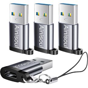 USB to USB C Adapter 4 Pack,USB Male 3.0 to USB C Female OTG Adapter,USB to USBC Adapter,USB to USBC-C Adapter,USB Charger to USB C Cable Converter for iPhone 15 14 13,AirPods 3,iPad Air,Grey