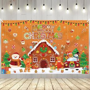YQUQWN Christmas Gingerbread Backdrop 72×44 Inch Christmas Backdrop Candy Decorations, Gingerbread Christmas Decorations Party Decor Banner, Christmas Wall Cover for Photography Photo Booth Props