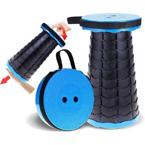 PowerTRC Upgraded Collapsible Stool for Adults, Foldable Portable Retractable Lightweight Sturdy Stool Seat for Camping, Fishing, BBQ—Holds Up to 400 lbs, Adjustable Height from 2.5 in to 18 in