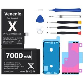 Battery for iPhone X, (7000mAh) 2024 New Upgraded 0 Cycle Ultra-High Capacity Battery Replacement for iPhone 10 X Model A1865, A1901, A1902 with Complete Repair Tool kit