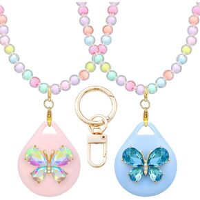Cute Airtag Necklace Holder for Kids Girls, 2 Pack Butterfly Case Cover for Apple Airtag