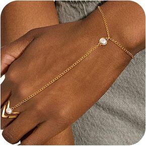 Dainty Hand Ring Chain CZ Bracelets for Women - Trendy 14K Gold Plated Adjustable Bead Satellite Hand Link Chain O-Chain Bracelet Non Tarnish Jewelry Gift