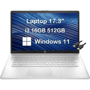 HP 17 Laptop (17.3" HD+ Anti-Glare, 64GB RAM, 2TB SSD, Intel Core i3-1125G4 (Beat i5-1035G4)) Home & Business Laptop, 9.5-Hr Long Battery Life, Webcam, Type-C, IST Cable, Win 11 Home, Silver