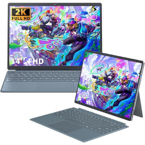 【Win 11 Pro/Office 2019】 كمبيوتر محمول 2 في 1 14 بوصة 2K IPS (1920x1200) شاشة تعمل باللمس، الجيل الثاني عشر Alder Lake N95 CPU (حتى 3.4 جيجا هرتز)، 16 جيجابايت DDR4، مزود بـ KB/BT 5.0/ مغناطيسي محمول (1T NVME SSD)