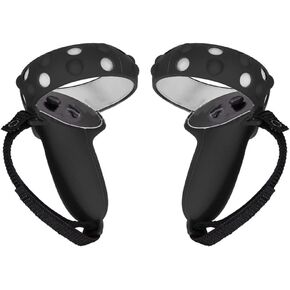 Touch Controller Grip Cover for Oculus 2 Anti-Throw Handle Silicone Protective Sleeve with Adjustable Wrist Knuckle Strap(Black)