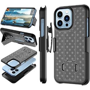 Belt Clip Holster Compatible for iPhone 14 Plus 6.7" Case, with Built-in Kickstand Belt Clip Holster Shockproof Cover, iPhone 14 Plus 5G Holster - Black