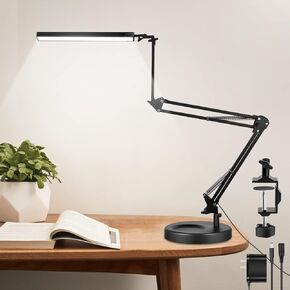 NOEVSBIG LED Desk Lamp with Clamp,2-in-1 Clamp on Desk Lamp with Base,50.7" Adjustable Swing Arm Architect Desk Lamp,Memory Function Desk Lights for Home Office,Workbench,Reading,Craft,Drafting