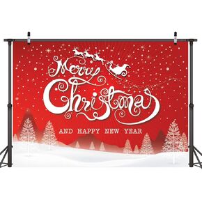 LYWYGG 7x5ft Merry Christmas Backdrops for Photography Snowflake Microfiber Photo Background Red Photo Happy New Year Booth Backdrop CP-86