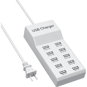 محطة شحن USB، كتلة شاحن USB ذات 10 منافذ 50W10A، محور محطة شحن USB متعدد المنافذ متوافق مع iPhone أو Galaxy أو iPad أو سماعات الأذن أو أجهزة شحن USB الأخرى