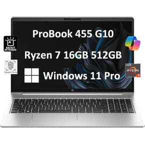 HP ProBook 455 G10 Business Laptop (15.6" FHD Display, AMD Ryzen 7 7730U, 16GB RAM, 512GB SSD, (Beat i7-1255U)) Backlit, Fingerprint, Webcam, Ethernet, Wi-Fi 6E, Win 11 Pro w/AI Copilot, Silver, 2024