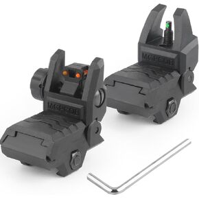 Fiber Optic Sights, Flip Up Front and Rear Backup Sights with Green Red Fiber Optics Dots, Tool-Free Adjustable Front Sight Rapid Transition