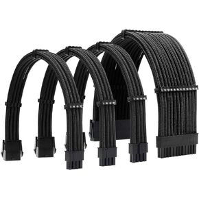PSU Extensions Sleeved Cables Kit 18AWG 30cm ATX 24pin,CPU4+4p,PCI-E 6+2p,PCI-E 6p for ATX Power Supply Cable with Cable Comb