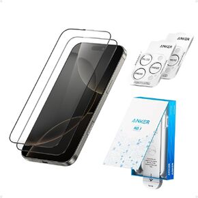 Anker HD Screen and Lens Protectors for iPhone 16 Pro (2-Pack), 6.3-Inch Ultra-Thin, Durable, and Clear Tempered Glass, Fast and Easy Installation, Scratch and Impact Resistant, 12-Month Warranty